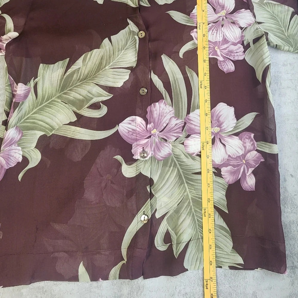 Tommy Bahama Tropical Floral 100% Silk Long Sleeve Sheer Button Down Shirt - Picture 11 of 13
